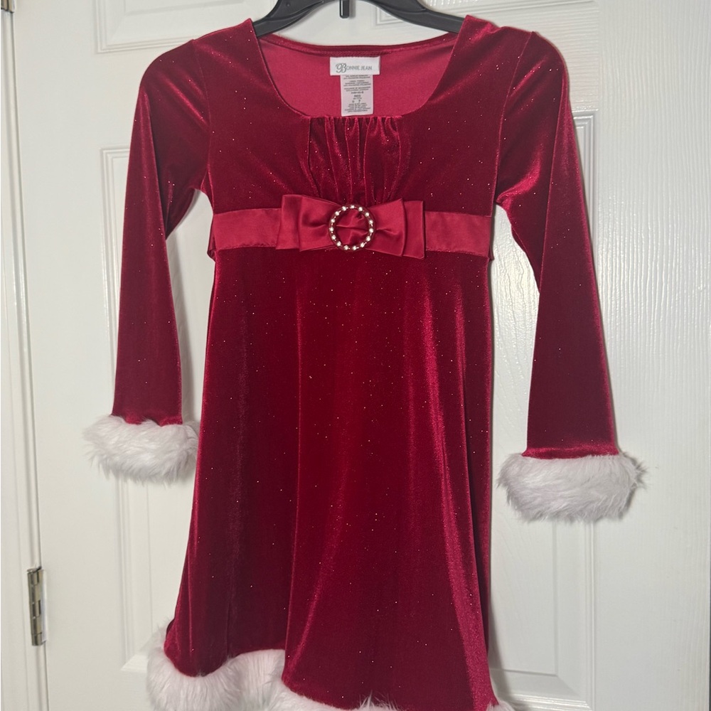 Red Velvet Holiday Dress with Faux Fur Trim